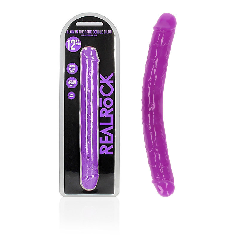 Realrock Glow in the Dark 12'' Double Dong - Purple